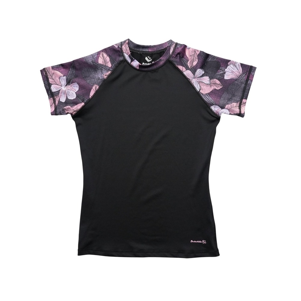 Burnside Rashguard Women Medium Black Floral UV Swim Surf Quick Dry
